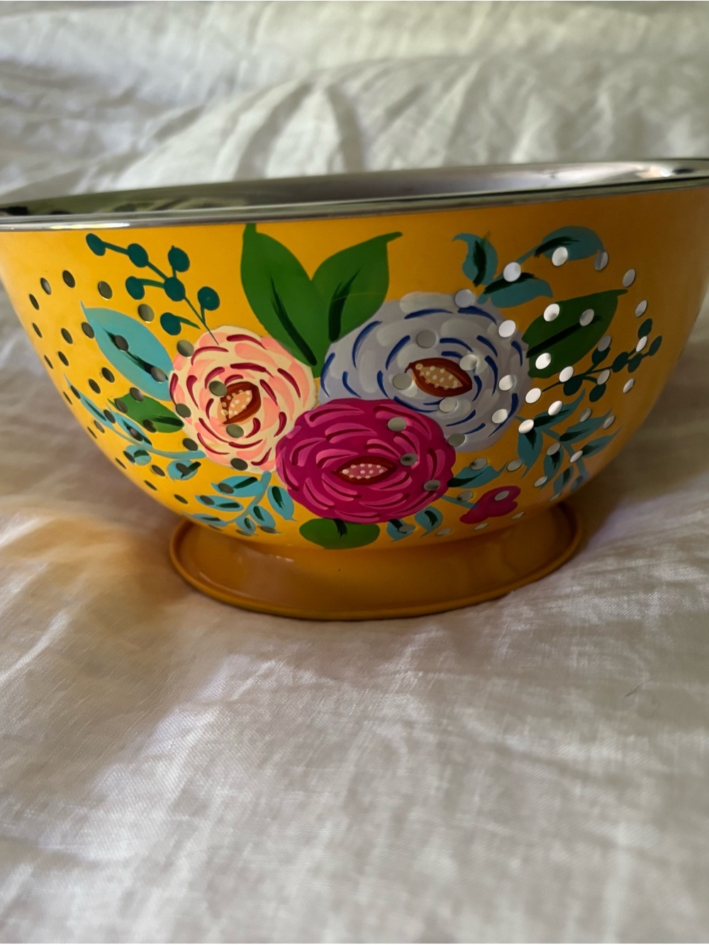 Decorative Yellow Floral Hand Painted Colander by 180 Degrees